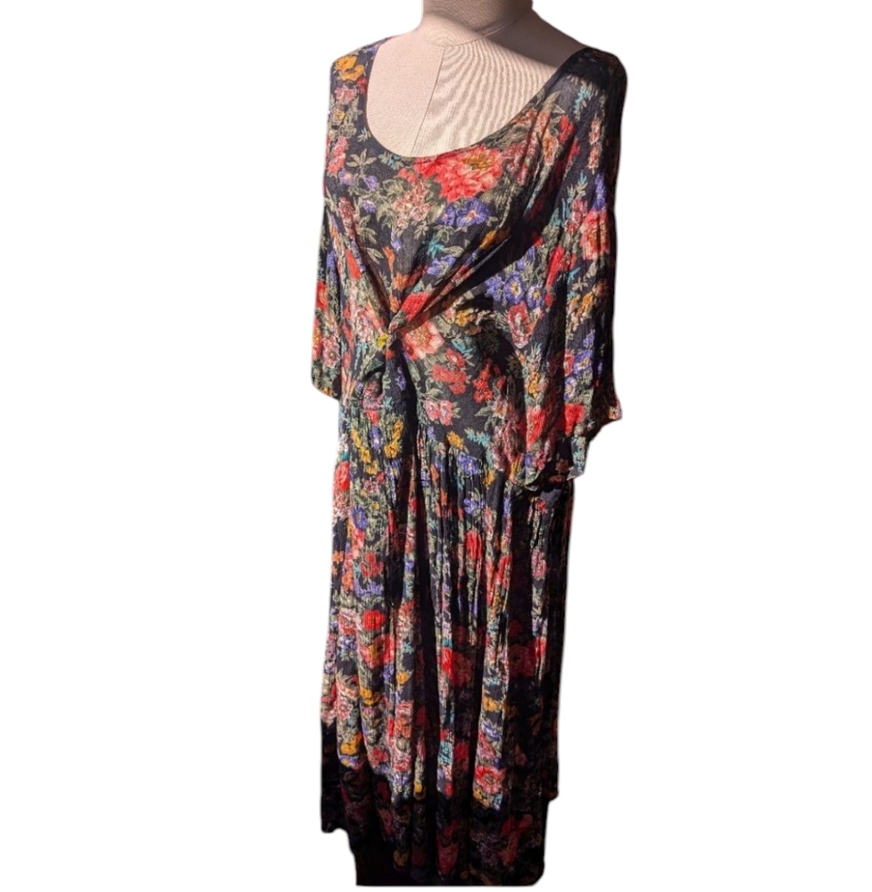 VTG Rayon 2x Short Sleeve Maxi Floral Multicolor Dress